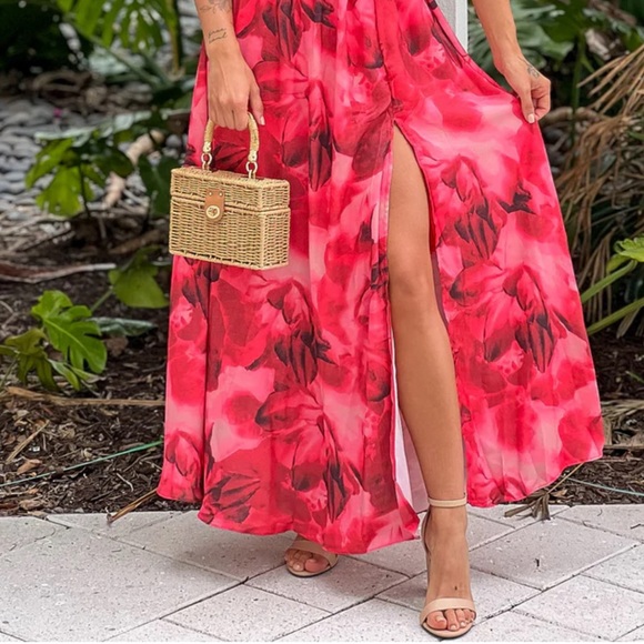 CORAL PRINTED MIDI DRESS WITH CUT OUT AND SLIT - Picture 5 of 10